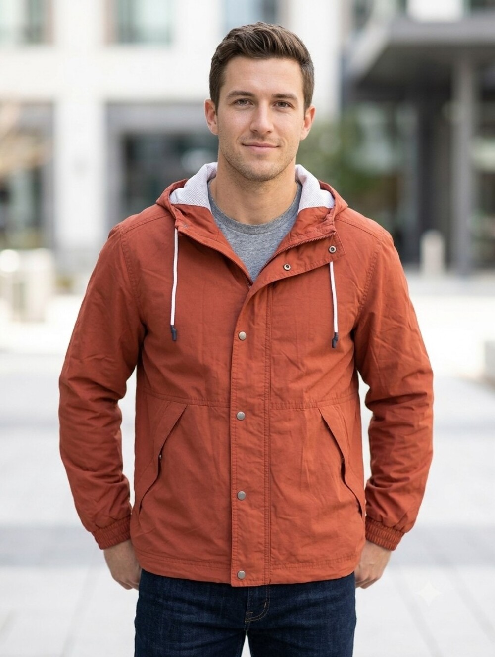 Goodfellow & Co Men's Hooded Windbreaker in Rust Size L